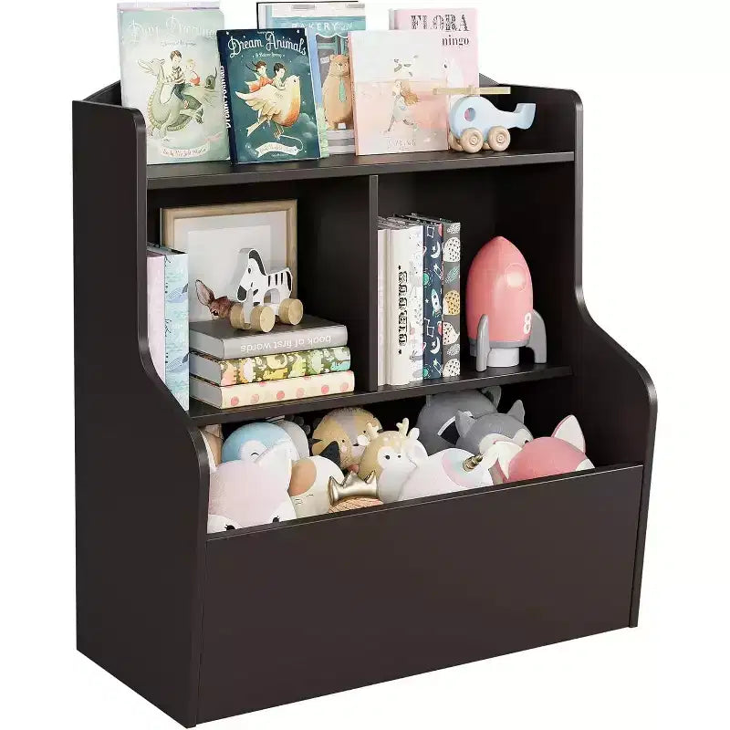 Mueble de Almacenamiento de Juguetes y Librería de 3 Niveles con Cubículos, Organizador Multi-Estantes para Sala de Juegos Dormitorio Pasillo Guardería, Marrón Oscuro