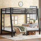 Metal Full XL over Queen Bunk Bed for Teens and AdultsSpace-Saving/Noise Reduced/No Box Spring NeededBlack