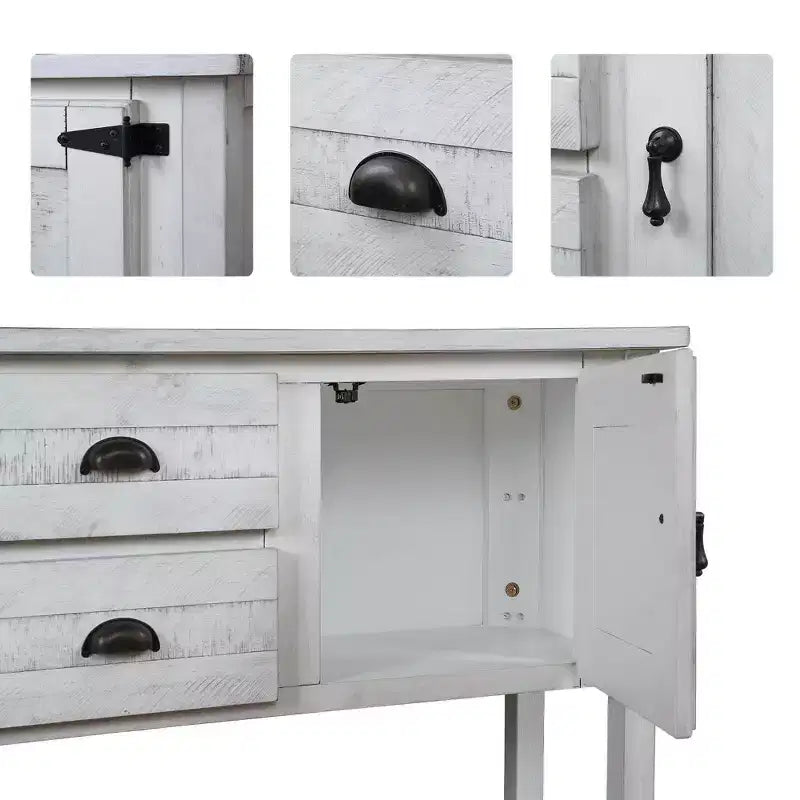 Aparador/Consola de madera maciza de pino de 48", 2 cajones, 2 armarios, estante inferior, bufet para cocina y comedor