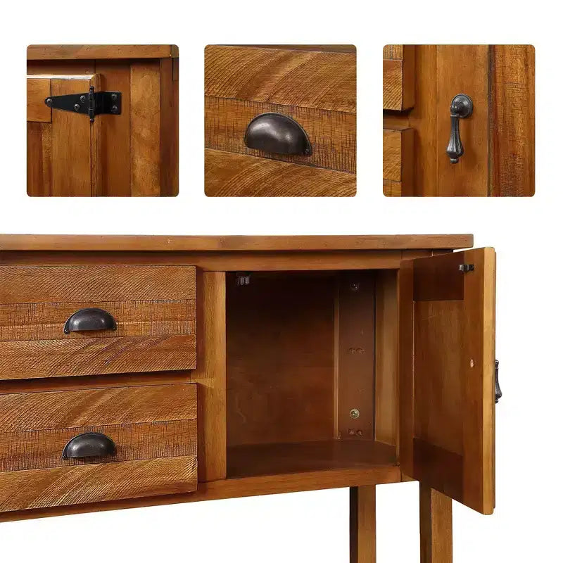 Aparador/Consola de madera maciza de pino de 48", 2 cajones, 2 armarios, estante inferior, bufet para cocina y comedor