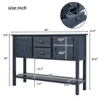 Aparador/Consola de madera maciza de pino de 48", 2 cajones, 2 armarios, estante inferior, bufet para cocina y comedor