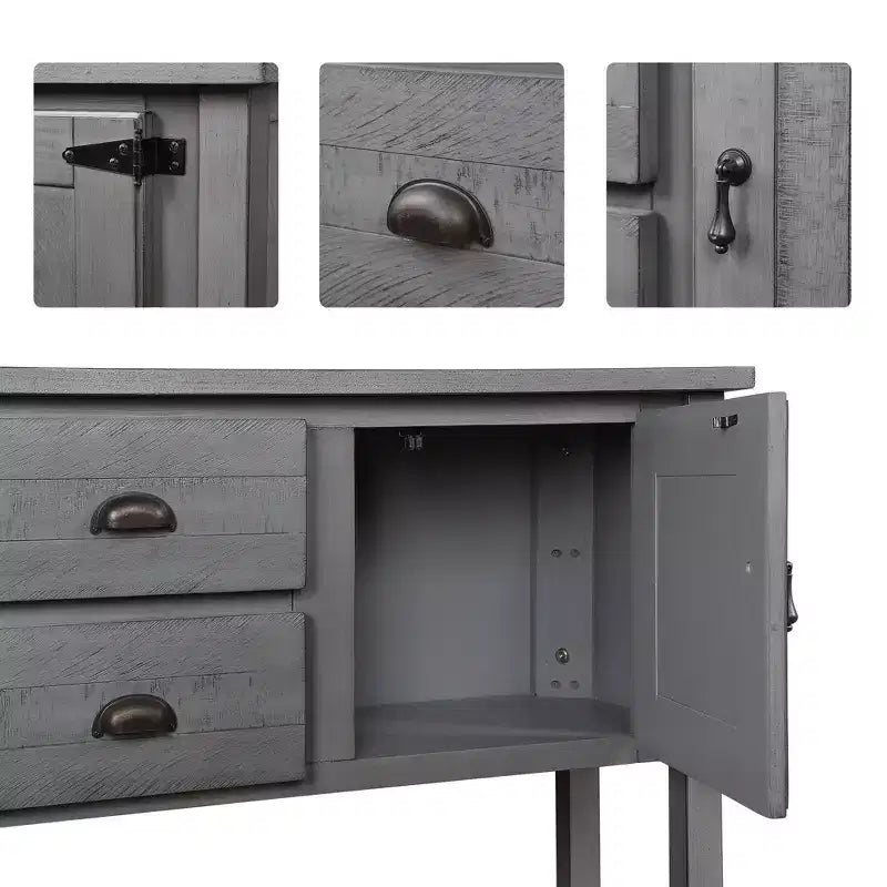 Aparador/Consola de madera maciza de pino de 48", 2 cajones, 2 armarios, estante inferior, bufet para cocina y comedor
