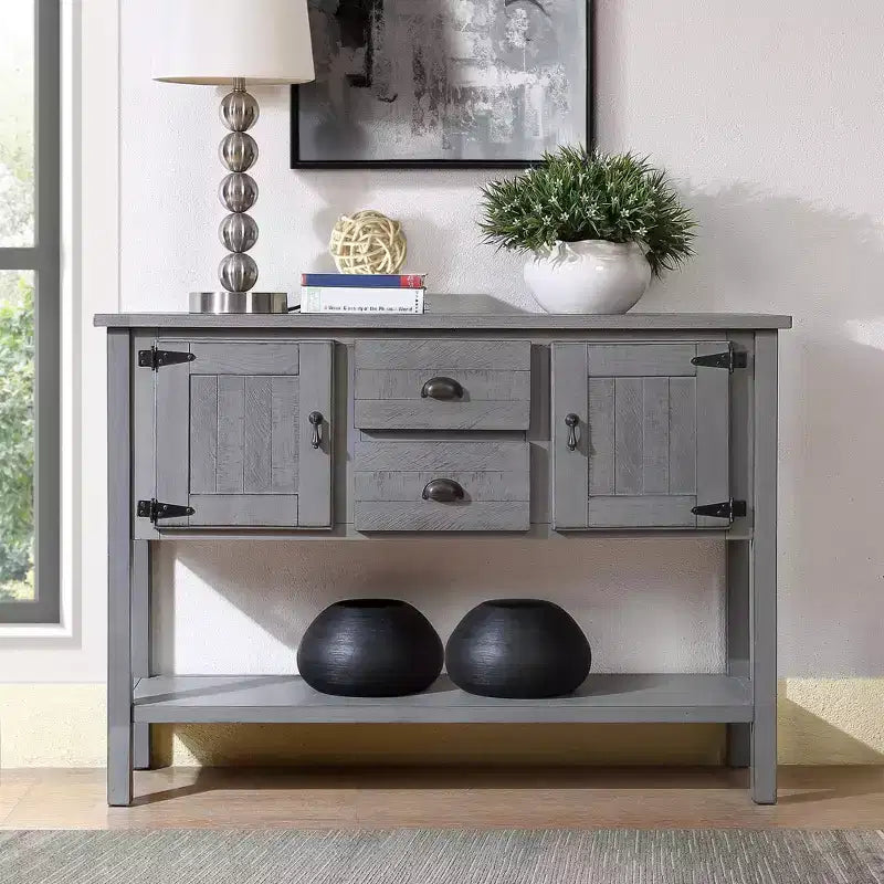 Aparador/Consola de madera maciza de pino de 48", 2 cajones, 2 armarios, estante inferior, bufet para cocina y comedor