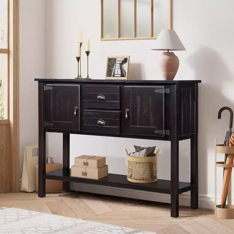 Aparador/Consola de madera maciza de pino de 48", 2 cajones, 2 armarios, estante inferior, bufet para cocina y comedor