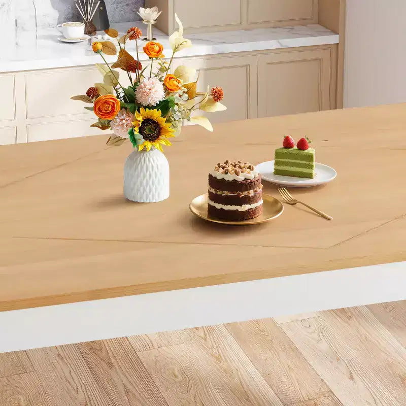 Mesa de comedor de madera de pino macizo – 4 plazas, sin nudos, impermeable y resistente a los arañazos, natural y blanco