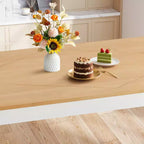 Mesa de comedor de madera de pino macizo – 4 plazas, sin nudos, impermeable y resistente a los arañazos, natural y blanco