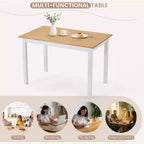 Mesa de comedor de madera de pino macizo – 4 plazas, sin nudos, impermeable y resistente a los arañazos, natural y blanco