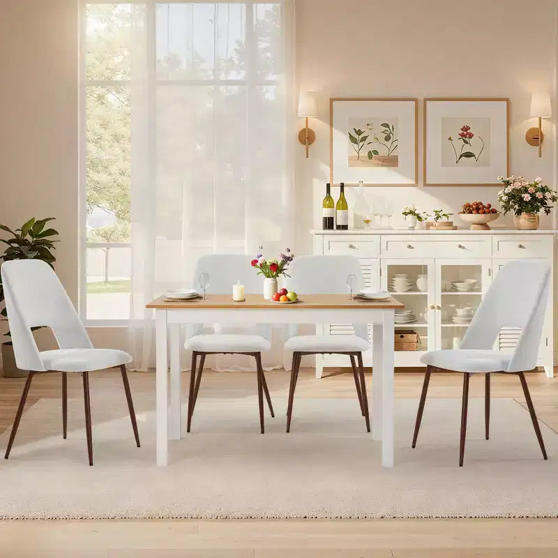 Mesa de comedor de madera de pino macizo – 4 plazas, sin nudos, impermeable y resistente a los arañazos, natural y blanco