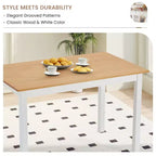Mesa de comedor de madera de pino macizo – 4 plazas, sin nudos, impermeable y resistente a los arañazos, natural y blanco