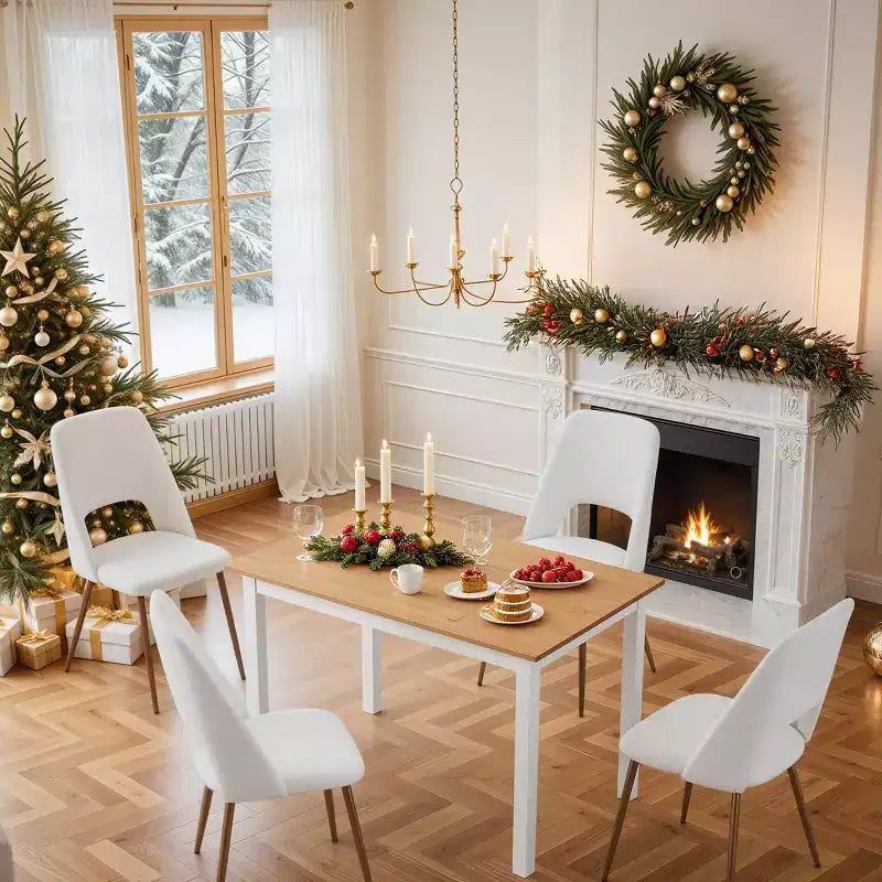 Mesa de comedor de madera de pino macizo – 4 plazas, sin nudos, impermeable y resistente a los arañazos, natural y blanco