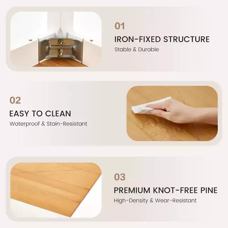Mesa de comedor de madera de pino macizo – 4 plazas, sin nudos, impermeable y resistente a los arañazos, natural y blanco