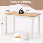 Mesa de comedor de madera de pino macizo – 4 plazas, sin nudos, impermeable y resistente a los arañazos, natural y blanco