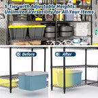 Estantería Metálica de Almacenamiento de 5 Niveles para Trabajo Pesado, Unidad de Estanterías Ajustables para Despensa de Cocina, Garaje y Uso Comercial, Organizador Ancho Independiente