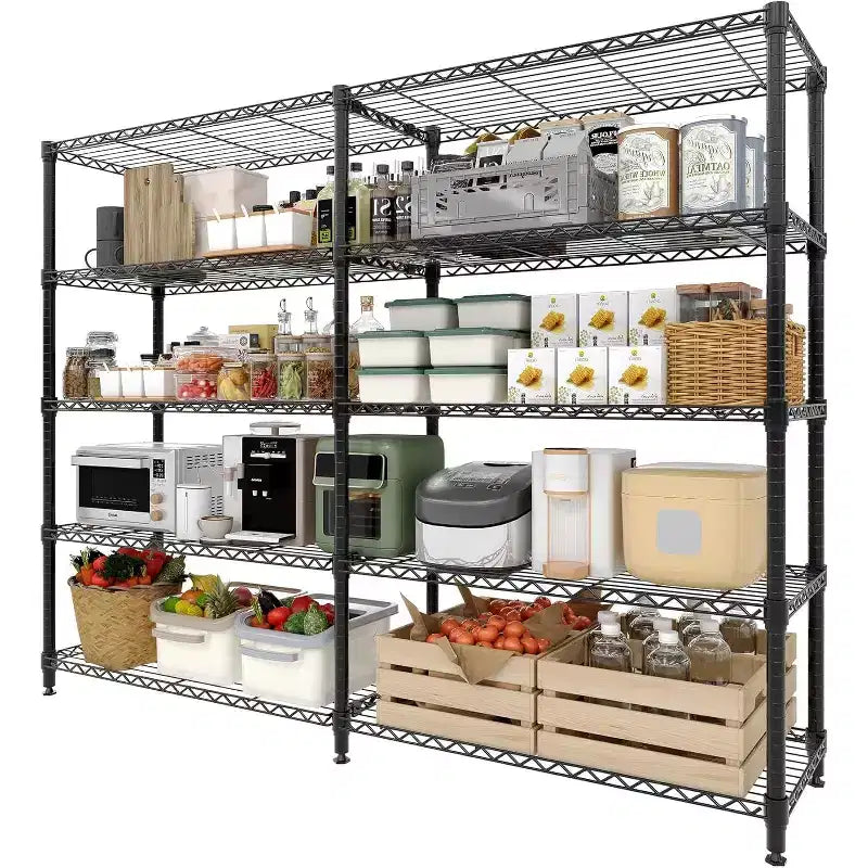 Estantería Metálica de Almacenamiento de 5 Niveles para Trabajo Pesado, Unidad de Estanterías Ajustables para Despensa de Cocina, Garaje y Uso Comercial, Organizador Ancho Independiente