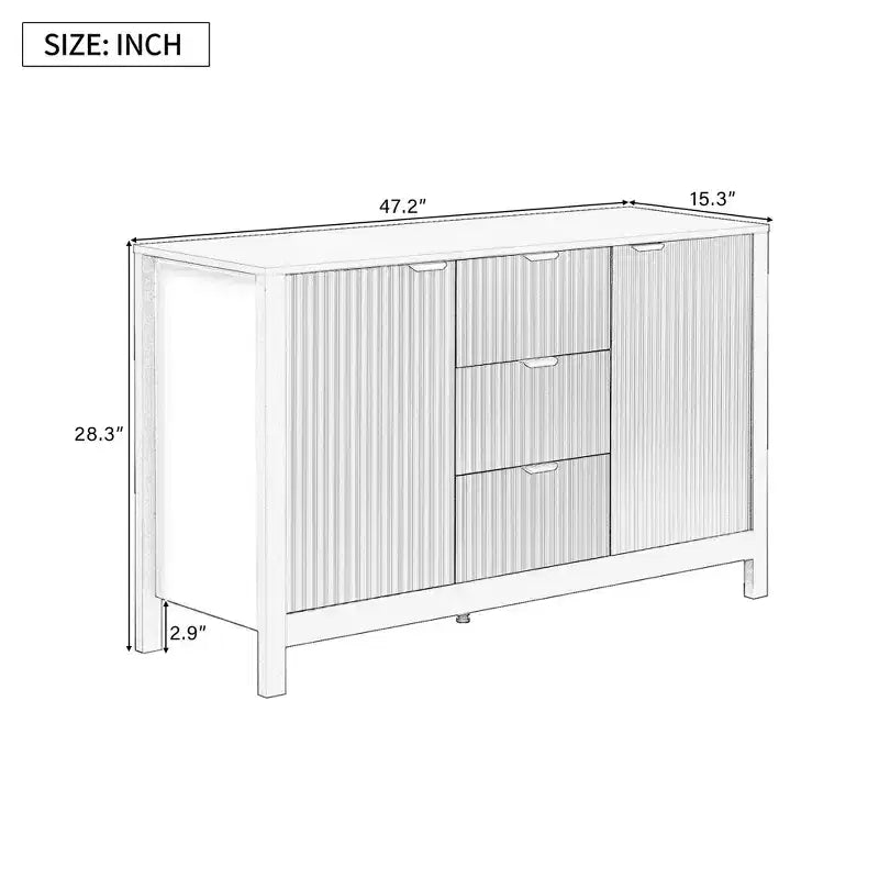 Aparador Wave Design, Mesa Consola con 3 Cajones, Puertas de Cierre Suave, Estantes Ajustables, Tiradores Metálicos