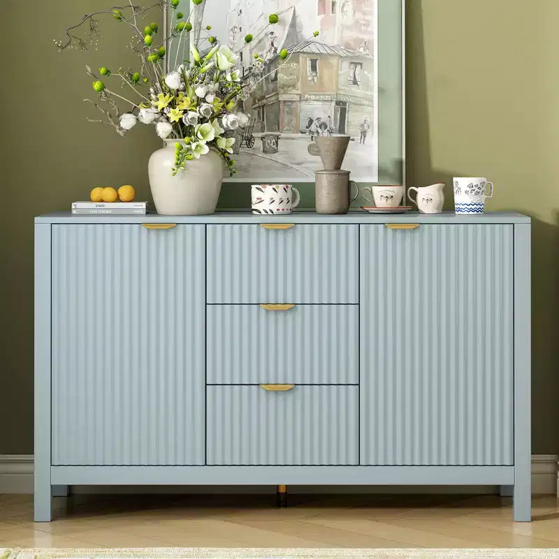 Aparador Wave Design, Mesa Consola con 3 Cajones, Puertas de Cierre Suave, Estantes Ajustables, Tiradores Metálicos