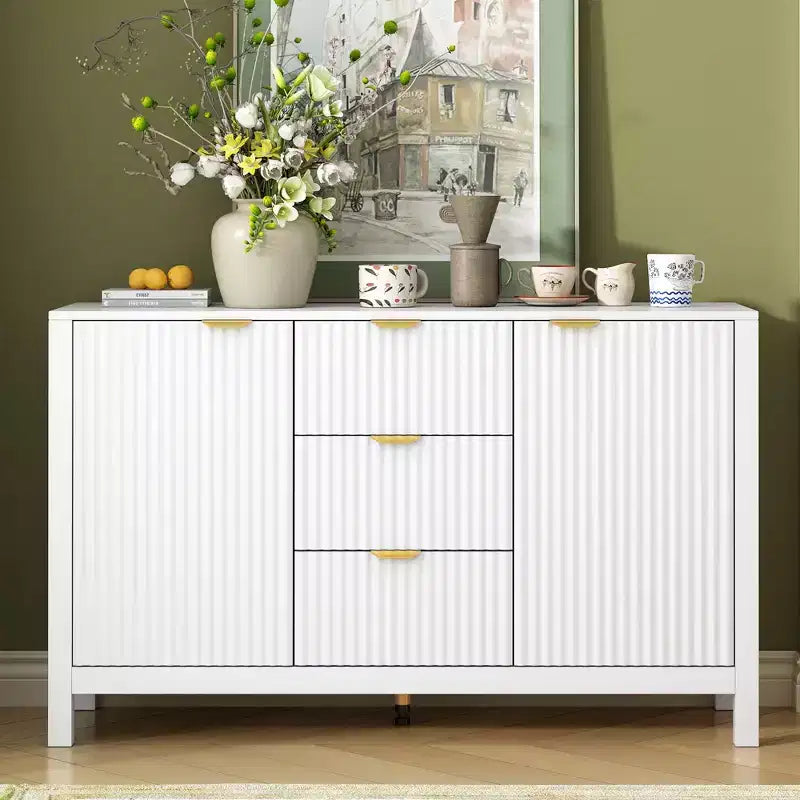 Aparador Wave Design, Mesa Consola con 3 Cajones, Puertas de Cierre Suave, Estantes Ajustables, Tiradores Metálicos