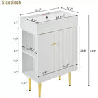 Tocador de baño de cerámica blanca y MDF de 21,6" con lavabo individual y almacenamiento lateral | Armario de almacenamiento de baño