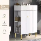 Tocador de baño de cerámica blanca y MDF de 21,6" con lavabo individual y almacenamiento lateral | Armario de almacenamiento de baño