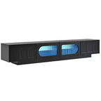 Mueble de TV con Puertas de Cristal Templado Ranurado y Tira LED Bluetooth, para TVs de hasta 95", 2 Cajones