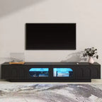 Mueble de TV con Puertas de Cristal Templado Ranurado y Tira LED Bluetooth, para TVs de hasta 95", 2 Cajones