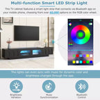 Mueble de TV con Puertas de Cristal Templado Ranurado y Tira LED Bluetooth, para TVs de hasta 95", 2 Cajones