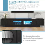 Mueble de TV con Puertas de Cristal Templado Ranurado y Tira LED Bluetooth, para TVs de hasta 95", 2 Cajones