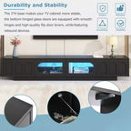 Mueble de TV con Puertas de Cristal Templado Ranurado y Tira LED Bluetooth, para TVs de hasta 95", 2 Cajones
