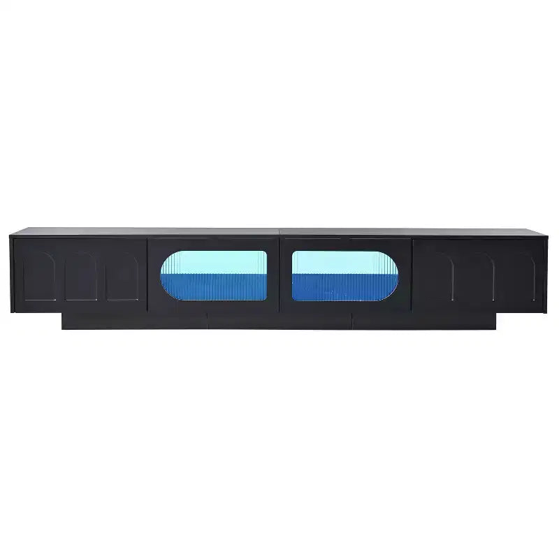 Mueble de TV con Puertas de Cristal Templado Ranurado y Tira LED Bluetooth, para TVs de hasta 95", 2 Cajones