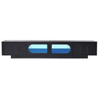 Mueble de TV con Puertas de Cristal Templado Ranurado y Tira LED Bluetooth, para TVs de hasta 95", 2 Cajones
