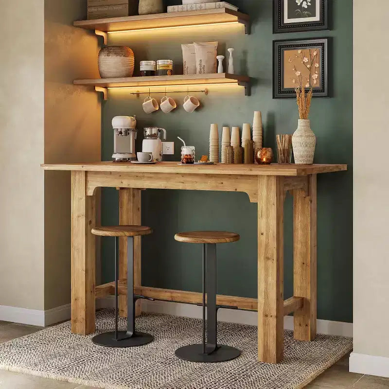 Mesa de bar de madera maciza de 63" de altura de mostrador, mesa alta de pub de 39.4" para cocina y bar en casa, con capacidad para 4 personas