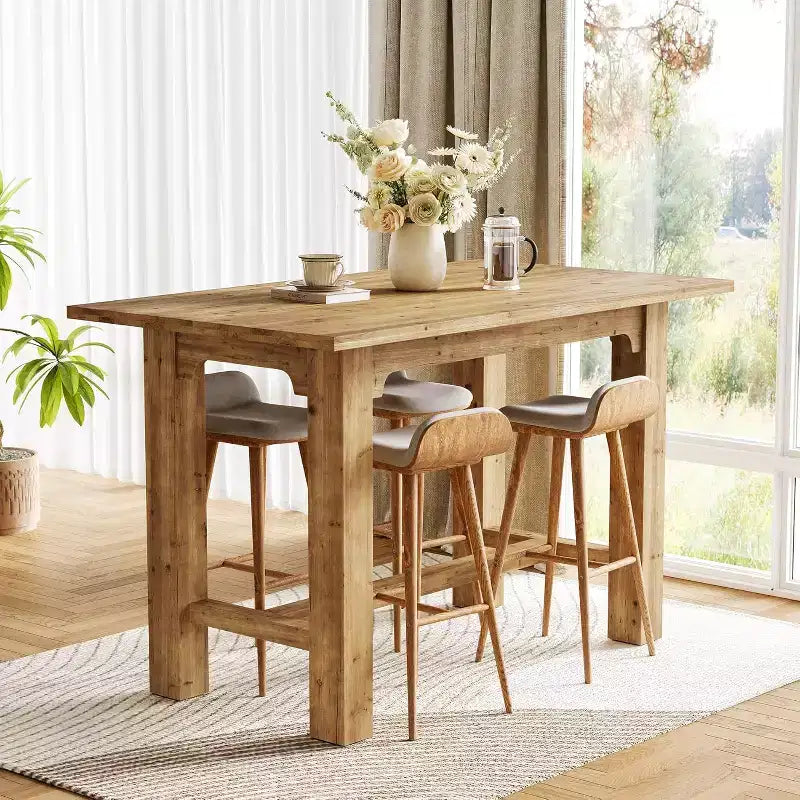 Mesa de bar de madera maciza de 63" de altura de mostrador, mesa alta de pub de 39.4" para cocina y bar en casa, con capacidad para 4 personas