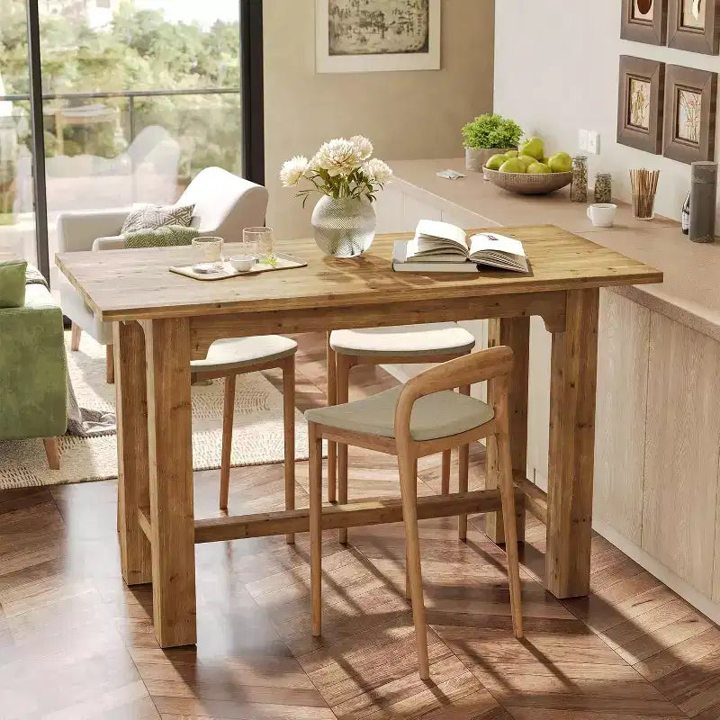 Mesa de bar de madera maciza de 63" de altura de mostrador, mesa alta de pub de 39.4" para cocina y bar en casa, con capacidad para 4 personas