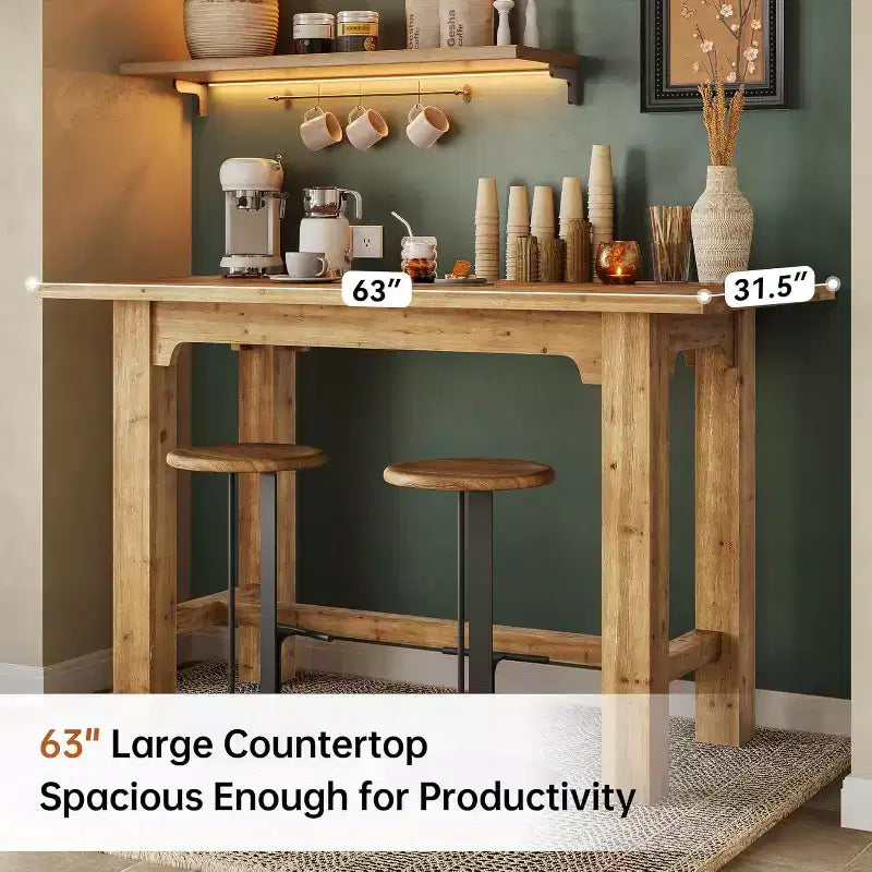 Mesa de bar de madera maciza de 63" de altura de mostrador, mesa alta de pub de 39.4" para cocina y bar en casa, con capacidad para 4 personas