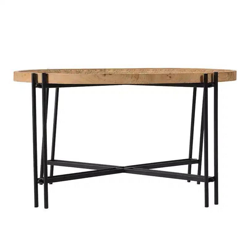 Mesa de centro redonda de madera estilo rústico con patas de metal D32x18