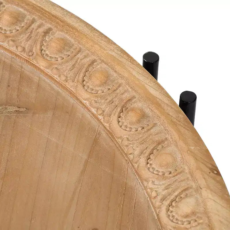 Mesa de centro redonda de madera estilo rústico con patas de metal D32x18