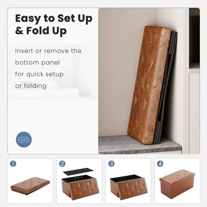 Banco de almacenamiento plegable con asiento grueso acolchado de espuma, banco para pie de cama de 76/109 cm para recibidor y sala de estar