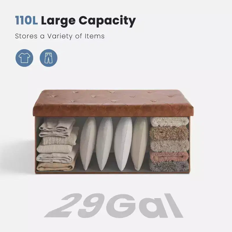 Banco de almacenamiento plegable con asiento grueso acolchado de espuma, banco para pie de cama de 76/109 cm para recibidor y sala de estar