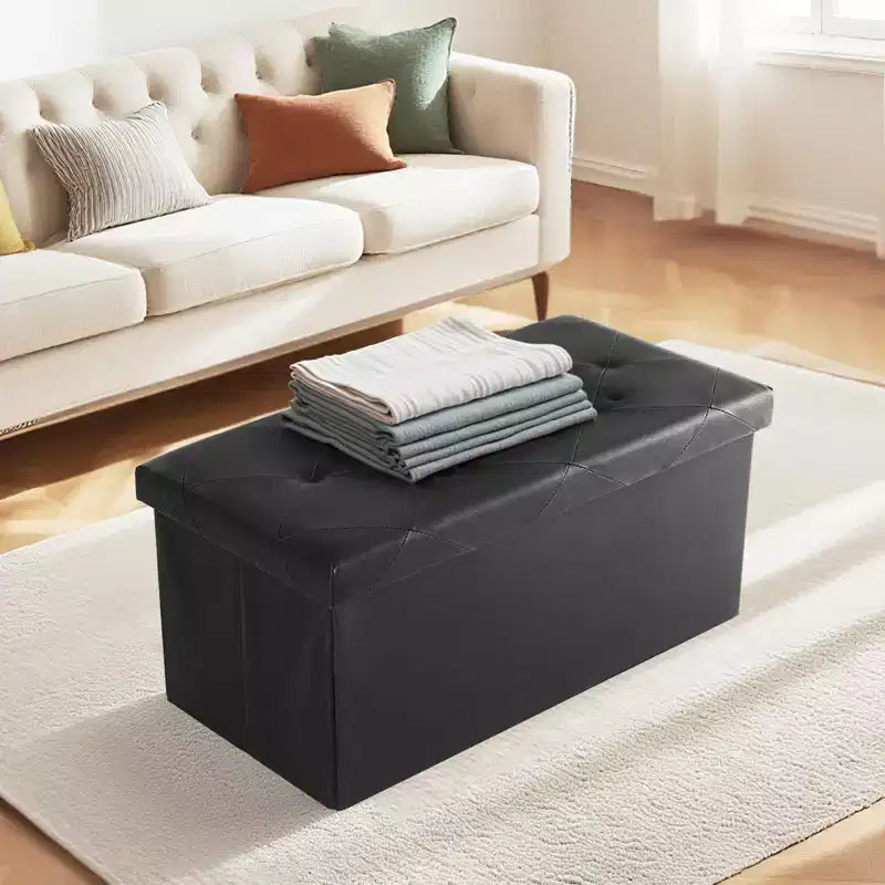 Banco de almacenamiento plegable con asiento grueso acolchado de espuma, banco para pie de cama de 76/109 cm para recibidor y sala de estar