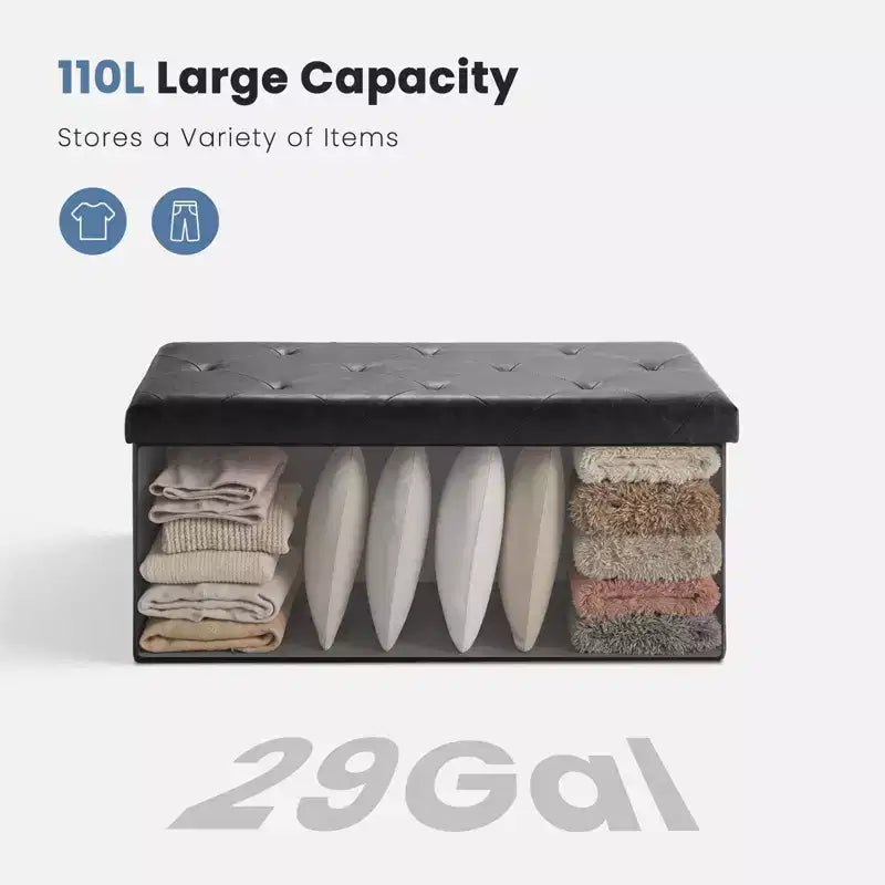 Banco de almacenamiento plegable con asiento grueso acolchado de espuma, banco para pie de cama de 76/109 cm para recibidor y sala de estar